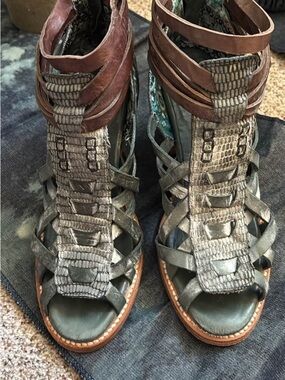 Freebird by Steven Brown and Blue Strappy Gladiator Sandals